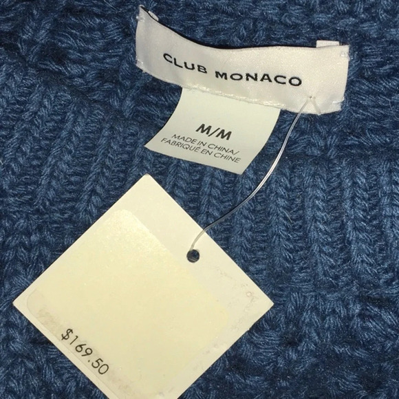 Club Monaco Open Stitch Pullover Sweater Top Blouse M Blue Teal Winter Cozy NWT - Picture 4 of 5
